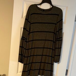 Olive and Black Striped Long Sleeve Dress